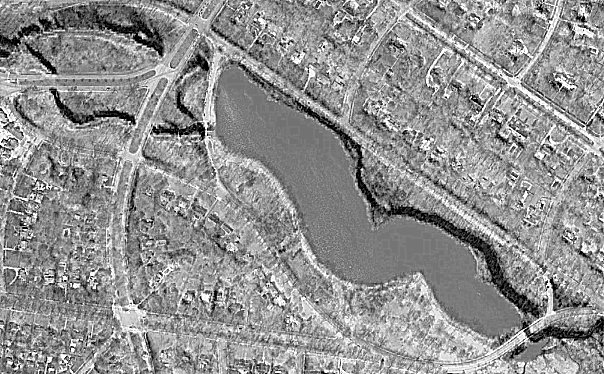 Lower Lake Ariel View Black and White Sharp